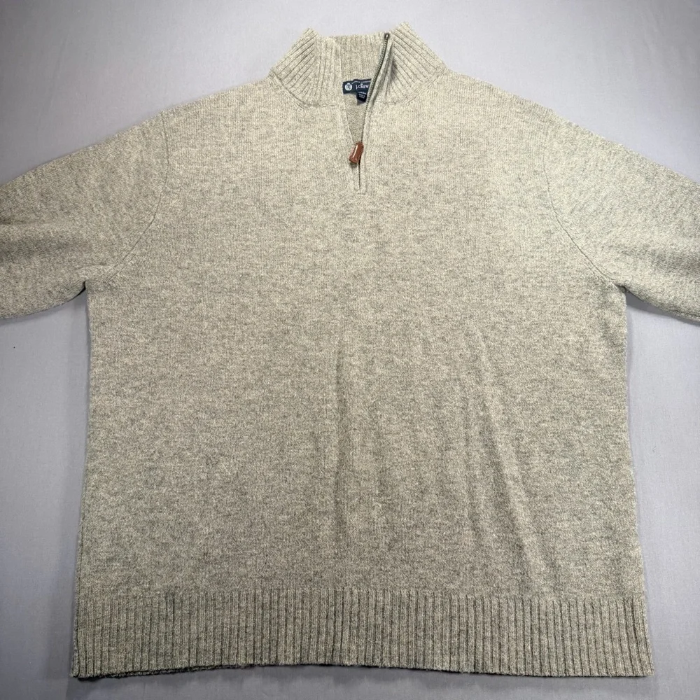 J Crew Premium Lambswool Quarter Zip Knit Pullover Sweater - Mens XL - Tan